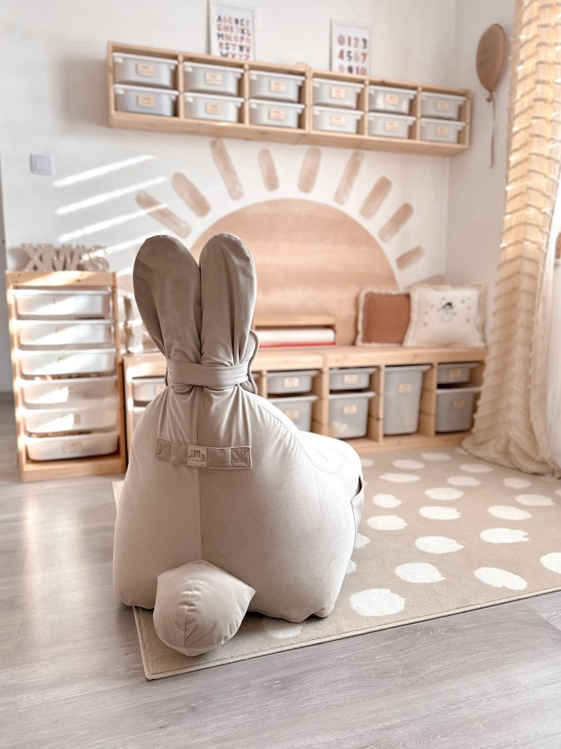 Designer sittpuff / sittsäck med ryggstöd FUNNY BUNNY - Sammet Beige