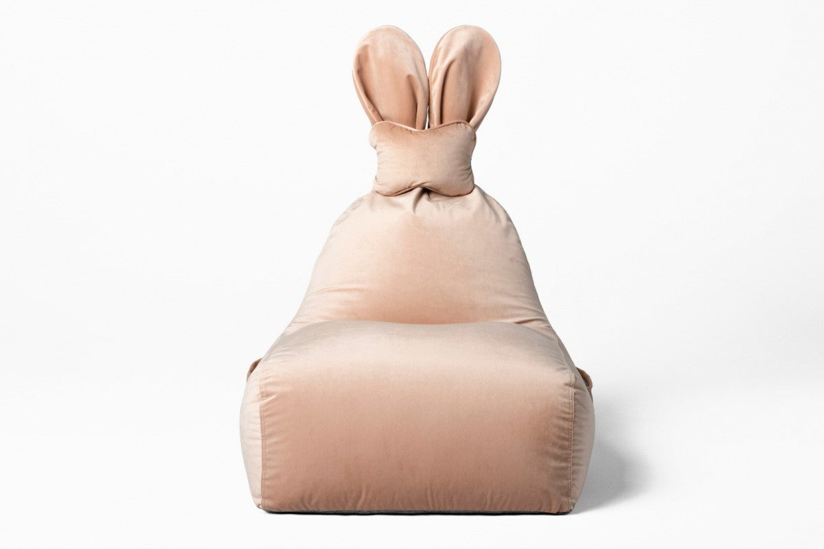 Pouf / coussin d'assise design avec dossier FUNNY BUNNY - Velours Rose Pâle