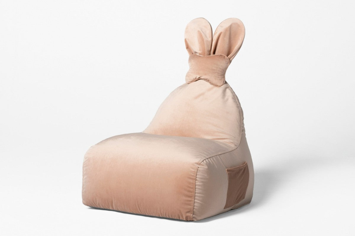 Designer Sitzsack / Sitzkissen mit Rückenlehne FUNNY BUNNY - Samt Blassrosa