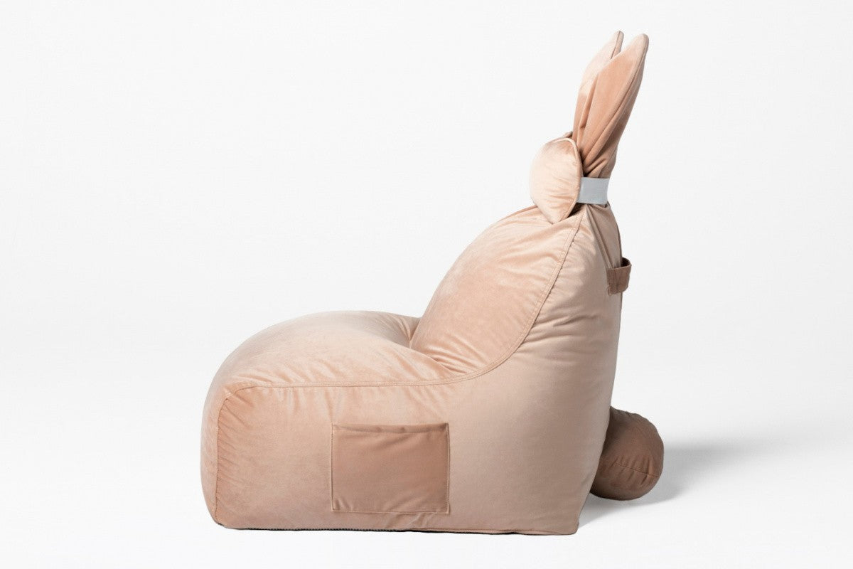 Designer sittpuff / sittsäck med ryggstöd FUNNY BUNNY - Sammet Pale Pink