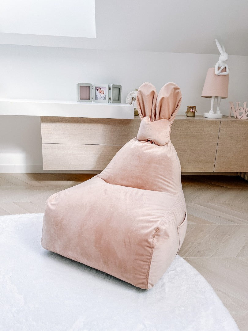 Designer sittpuff / sittsäck med ryggstöd FUNNY BUNNY - Sammet Pale Pink