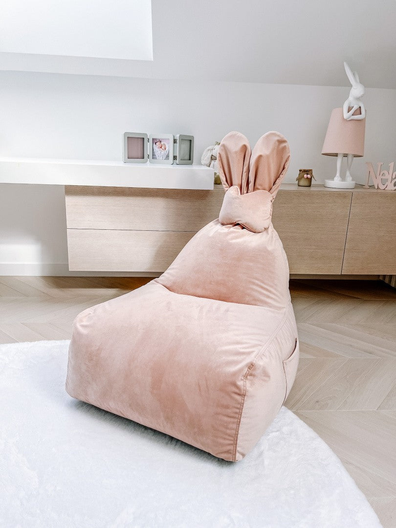Pouf / coussin d'assise design avec dossier FUNNY BUNNY - Velours Rose Pâle