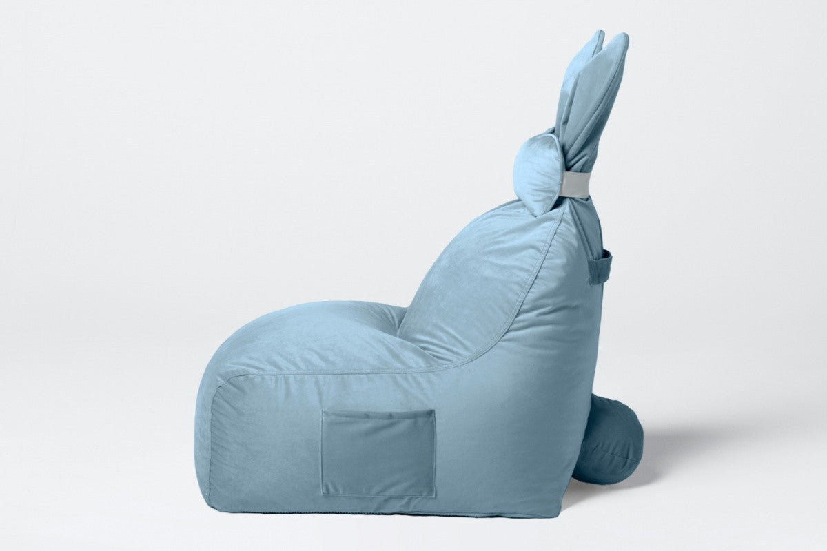 Designer Sitzsack / Sitzkissen mit Rückenlehne FUNNY BUNNY - Samt Blau