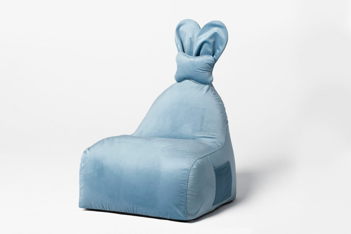 Designer Sitzsack / Sitzkissen mit Rückenlehne FUNNY BUNNY - Samt Blau