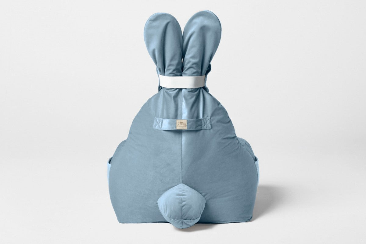 Designer sittpuff / sittsäck med ryggstöd FUNNY BUNNY - Sammet Blue