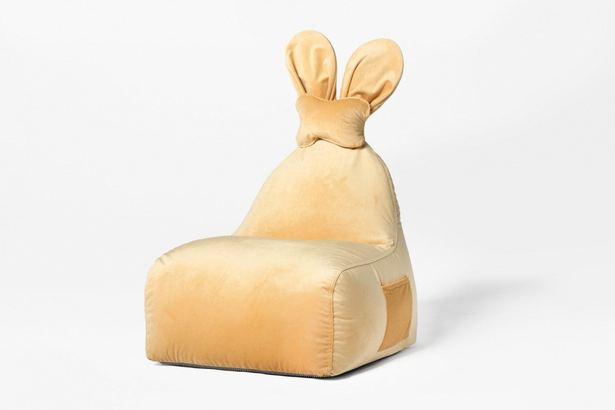 Designer Sitzsack / Sitzkissen mit Rückenlehne FUNNY BUNNY - Samt Gelb