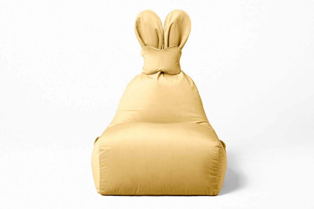 Designer Sitzsack / Sitzkissen mit Rückenlehne FUNNY BUNNY - Samt Gelb