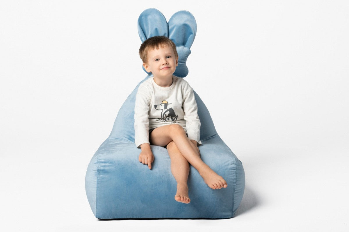 Designer sittpuff / sittsäck med ryggstöd FUNNY BUNNY - Sammet Blue