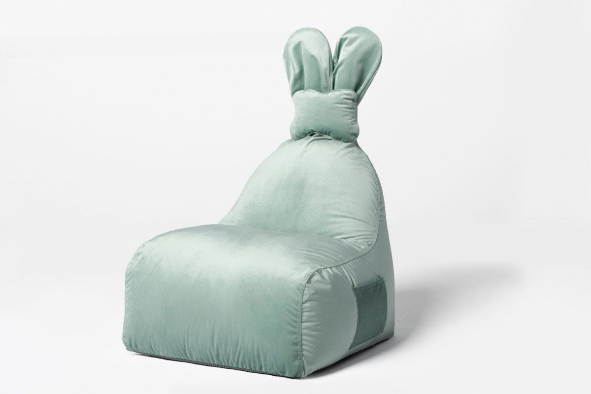 Designer Sitzsack / Sitzkissen mit Rückenlehne FUNNY BUNNY - Samt Mint