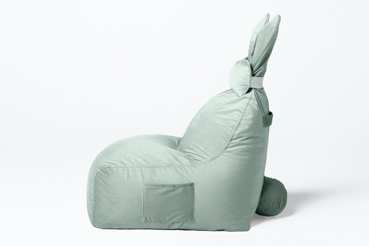 Designer sittpuff / sittsäck med ryggstöd FUNNY BUNNY - Sammet Mint