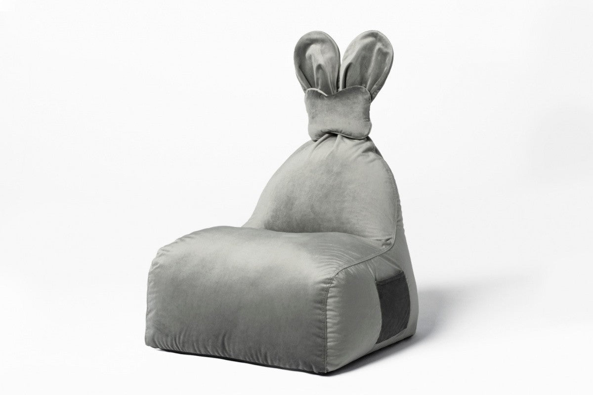 Designer Sitzsack / Sitzkissen mit Rückenlehne FUNNY BUNNY - Samt Grau