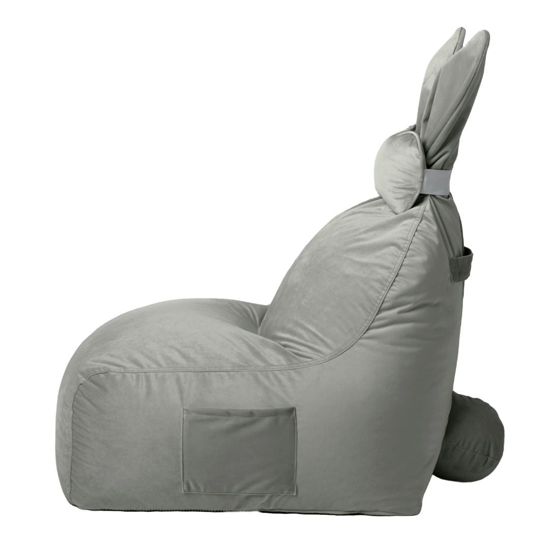 Designer Sitzsack / Sitzkissen mit Rückenlehne FUNNY BUNNY - Samt Grau