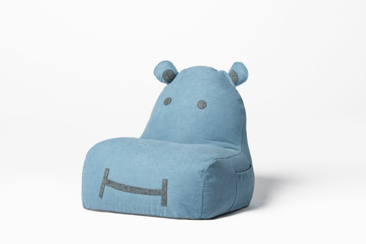 Designer Sitzsack / Sitzkissen mit Rückenlehne HIPPO - Soft Blau