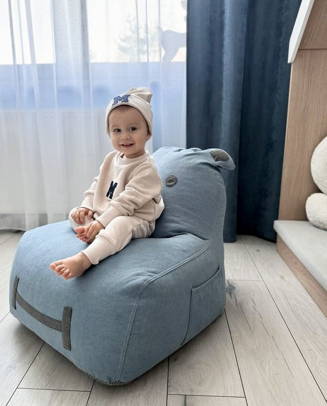 Designer sittpuff / sittsäck med ryggstöd HIPPO - Soft Blue