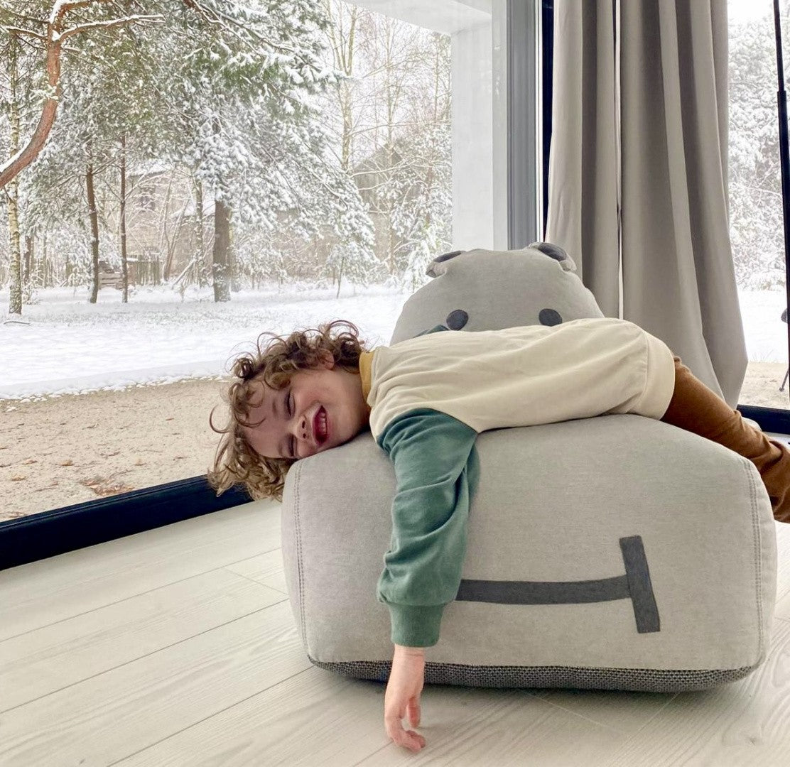 Designer sittpuff / sittsäck med ryggstöd HIPPO - Soft Grey