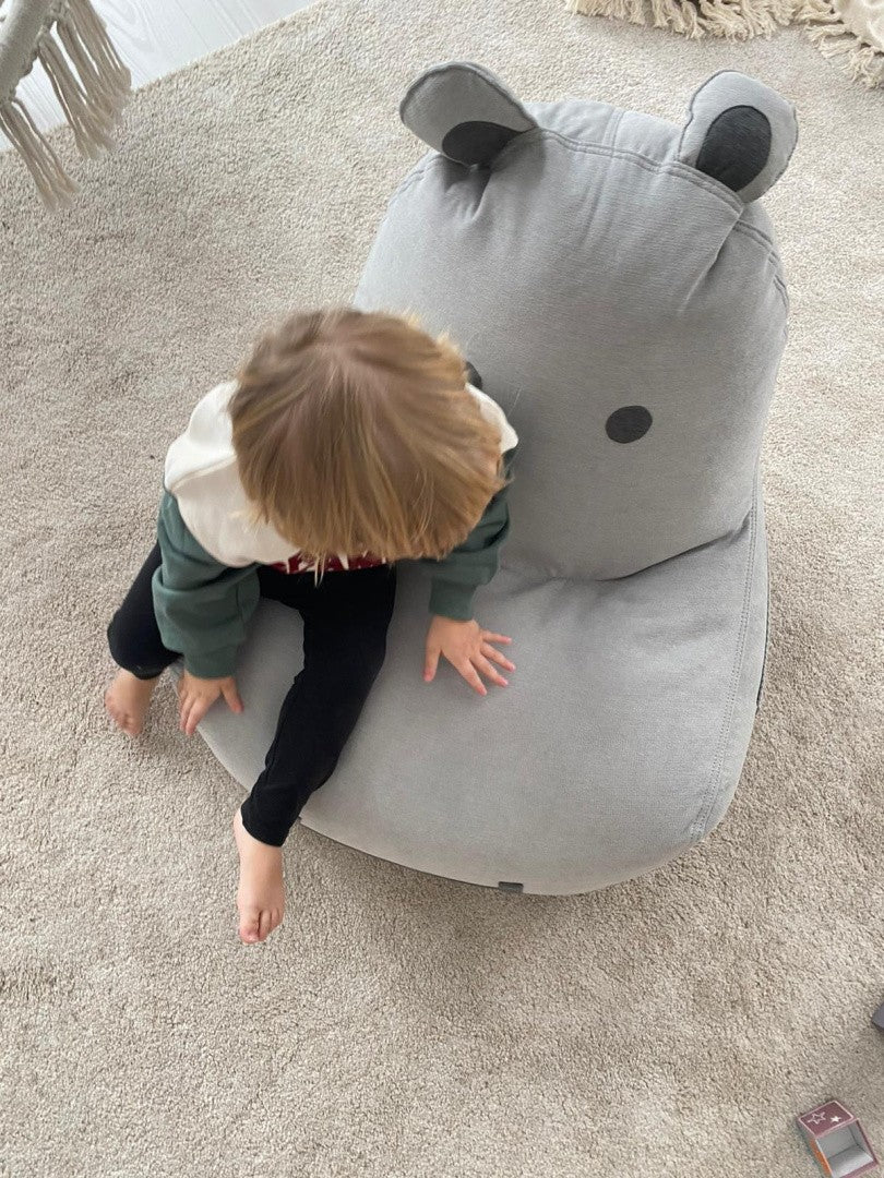 Designer sittpuff / sittsäck med ryggstöd HIPPO - Soft Grey