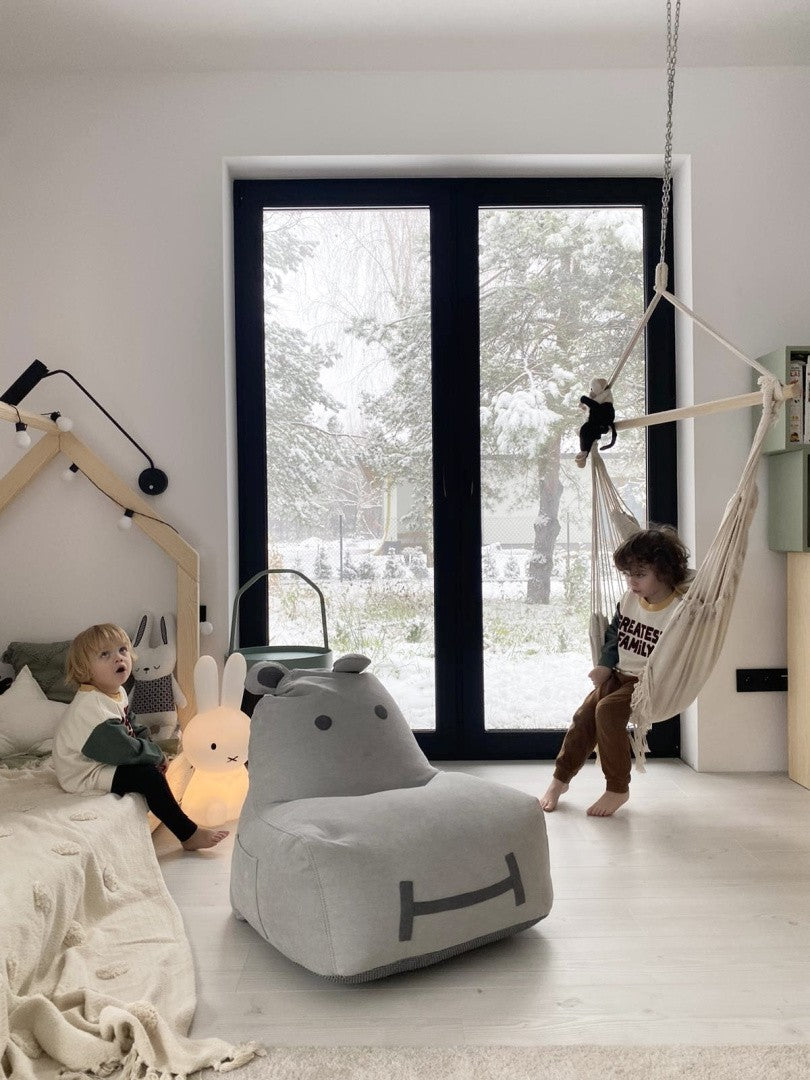 Designer sittpuff / sittsäck med ryggstöd HIPPO - Soft Grey