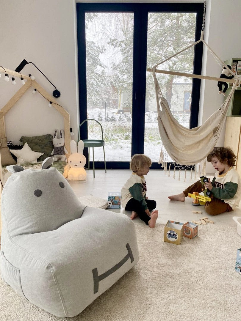 Designer sittpuff / sittsäck med ryggstöd HIPPO - Soft Grey