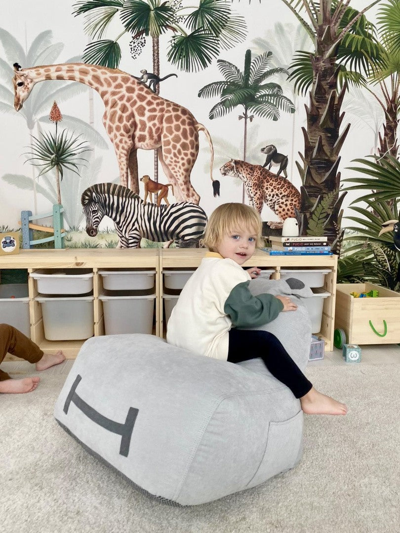 Designer sittpuff / sittsäck med ryggstöd HIPPO - Soft Grey