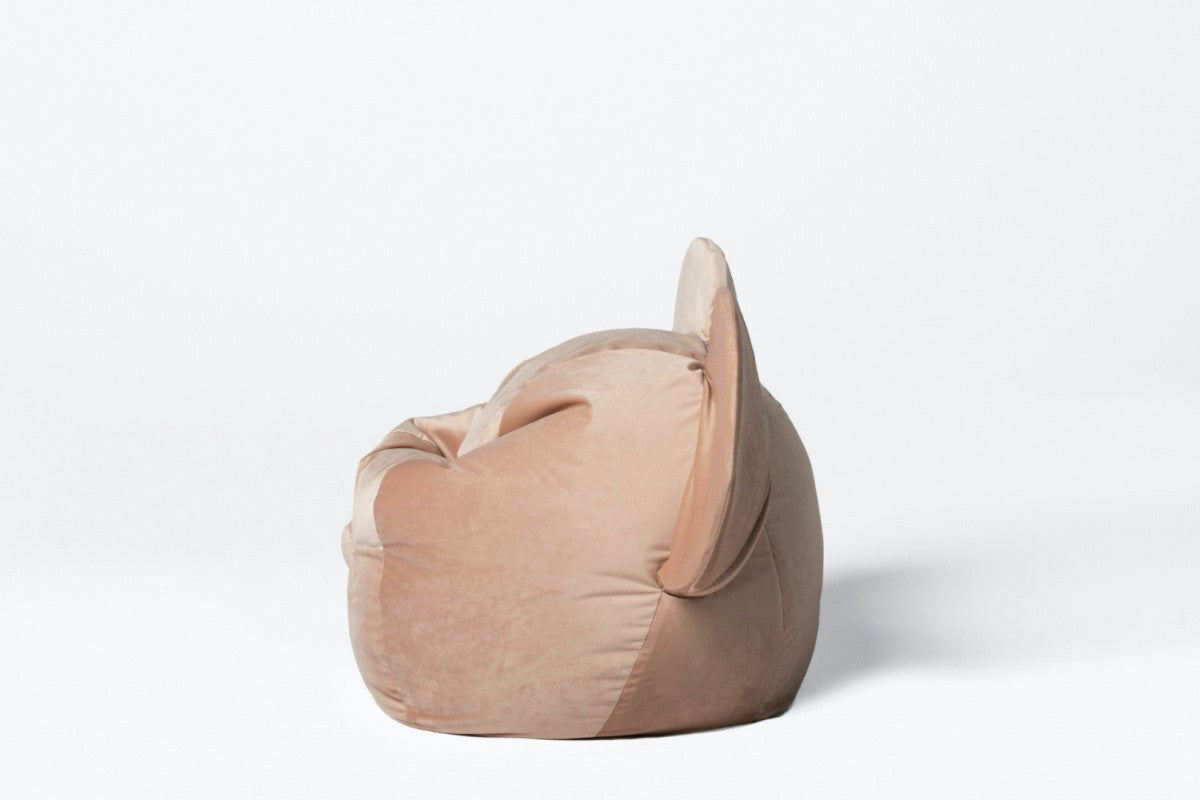 Pouf / coussin d'assise design avec dossier EARS - Velours Rose Pâle