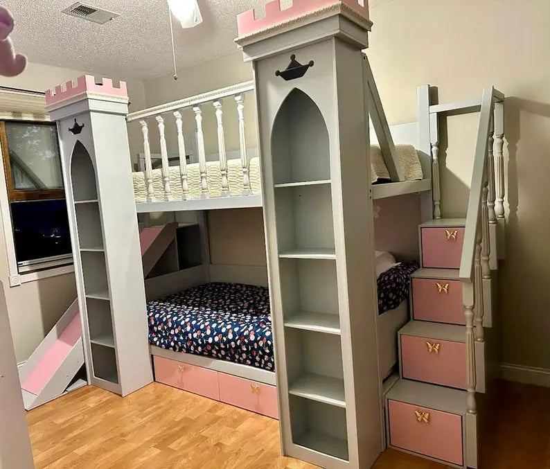 Prinzessinnenbett  Schlossbett Hausbett Etagenbett mit Treppe