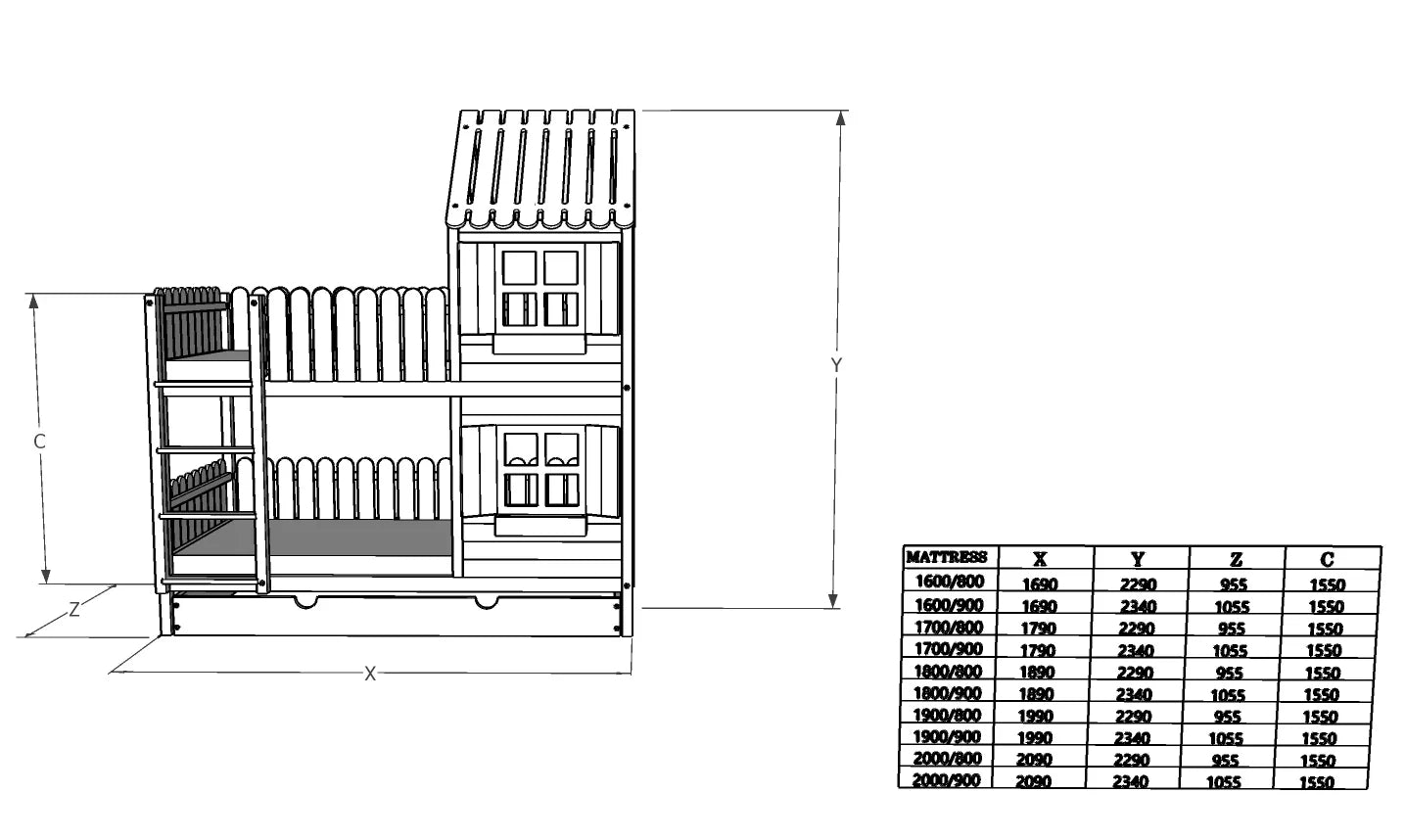 Unik våningssäng ARVID för 2 barn i många olika kulörer