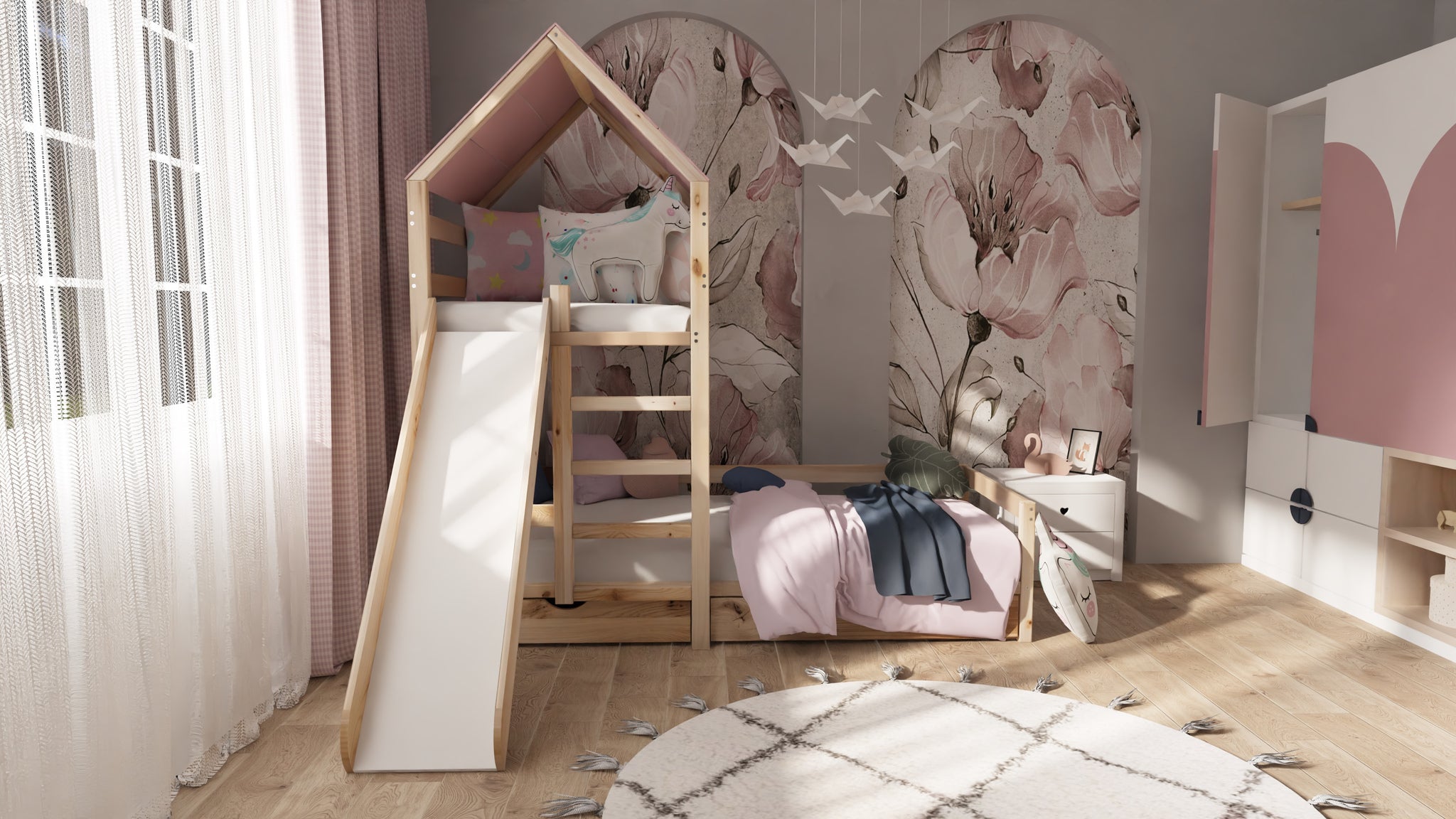 Etagenbett Hochbett mit Rutsche und Schubladen Susa