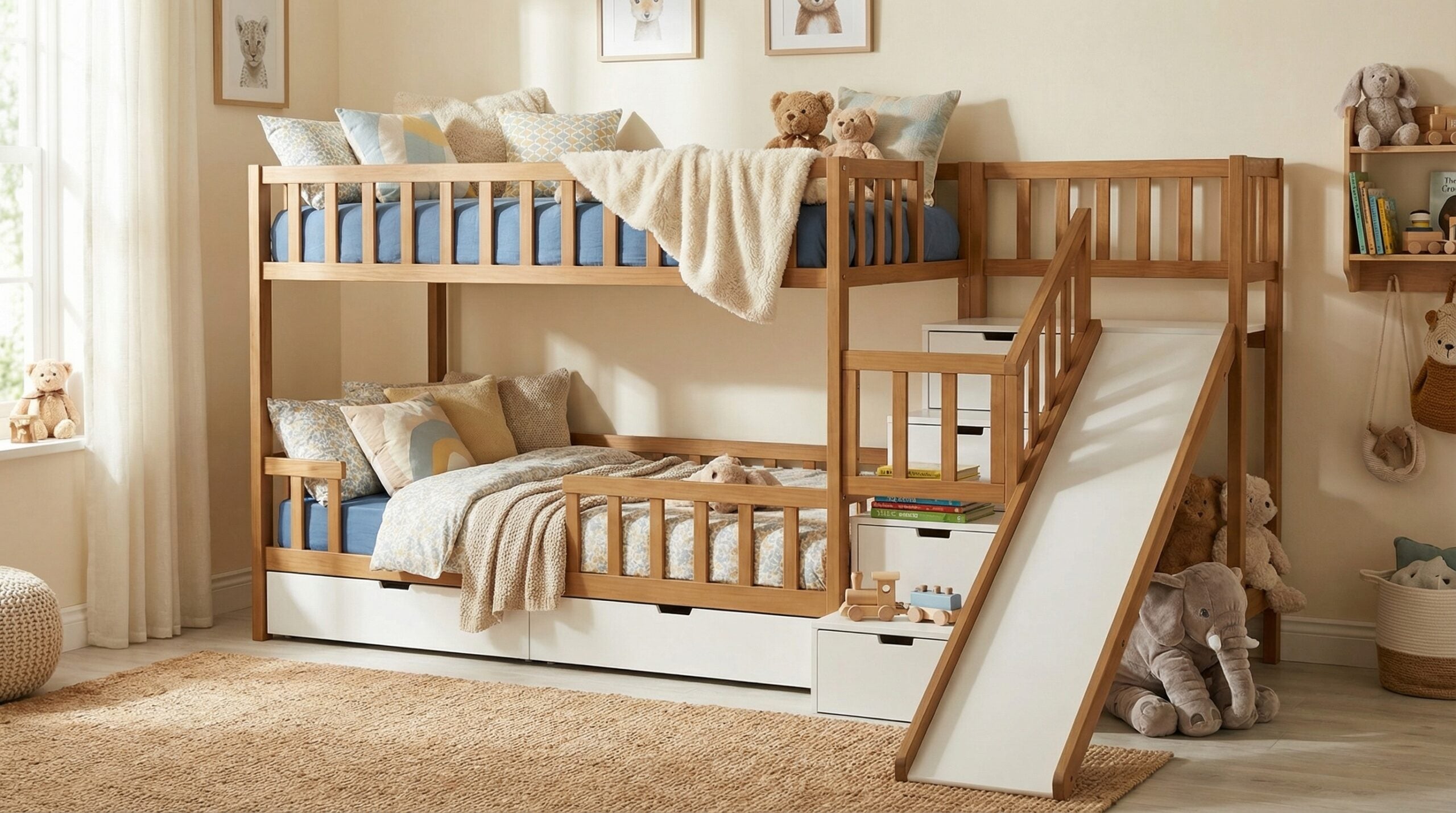 Lit superposé cabane dans les arbres IZZY avec toboggan et escalier