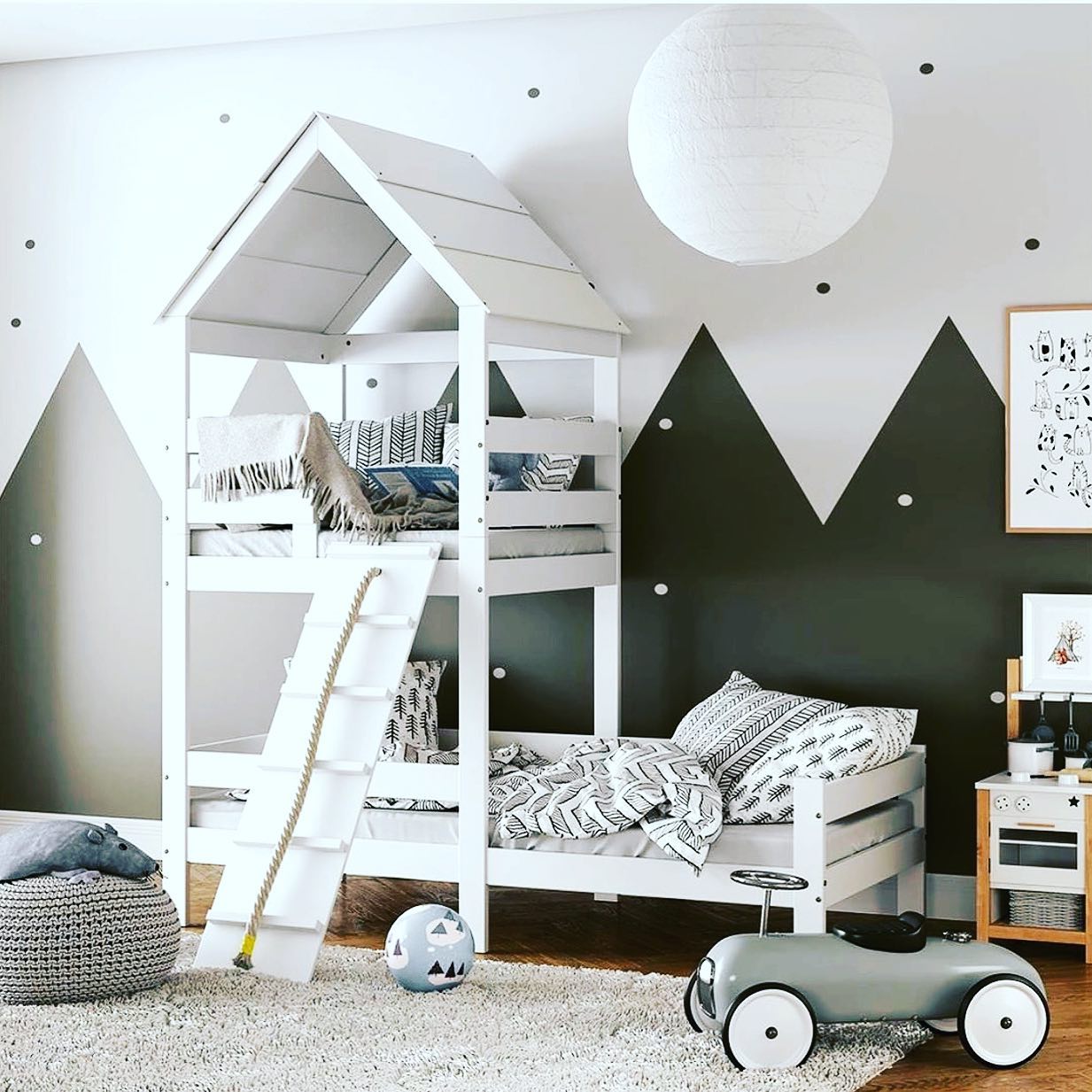 Våningssäng loftsäng med klätterbräda och lådor Paul