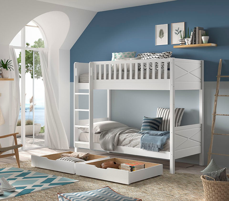 SCOTT bunk bed with 2 lying surfaces 90 x 200 cm, including slatted frame and ladder WHITE