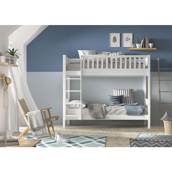 SCOTT bunk bed with 2 lying surfaces 90 x 200 cm, including slatted frame and ladder WHITE