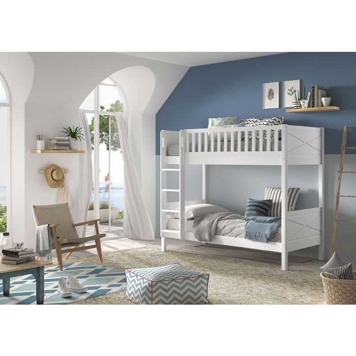 SCOTT bunk bed with 2 lying surfaces 90 x 200 cm, including slatted frame and ladder WHITE