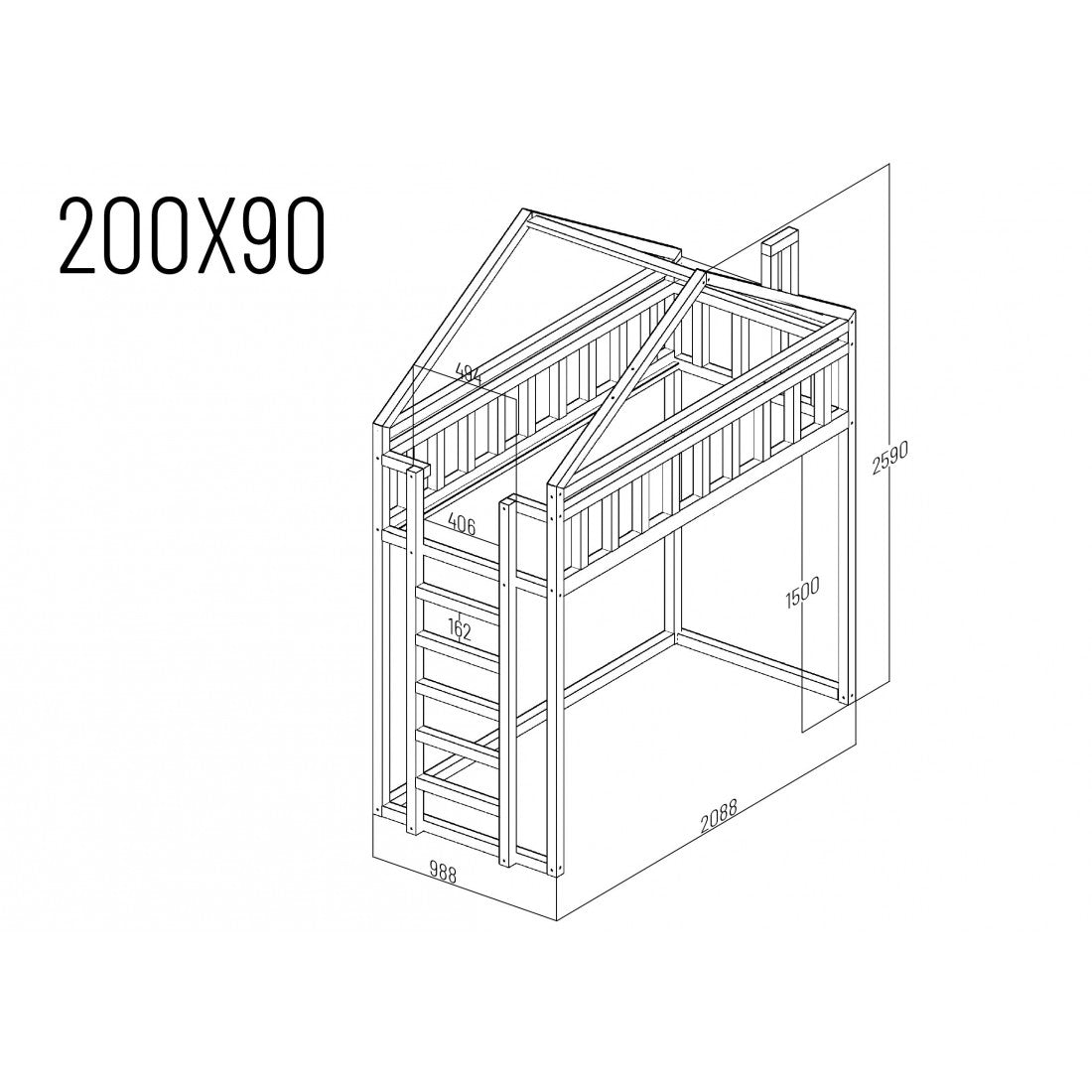 Starlight Loftbett - Seiteneingang 150 cm unter dem Bett