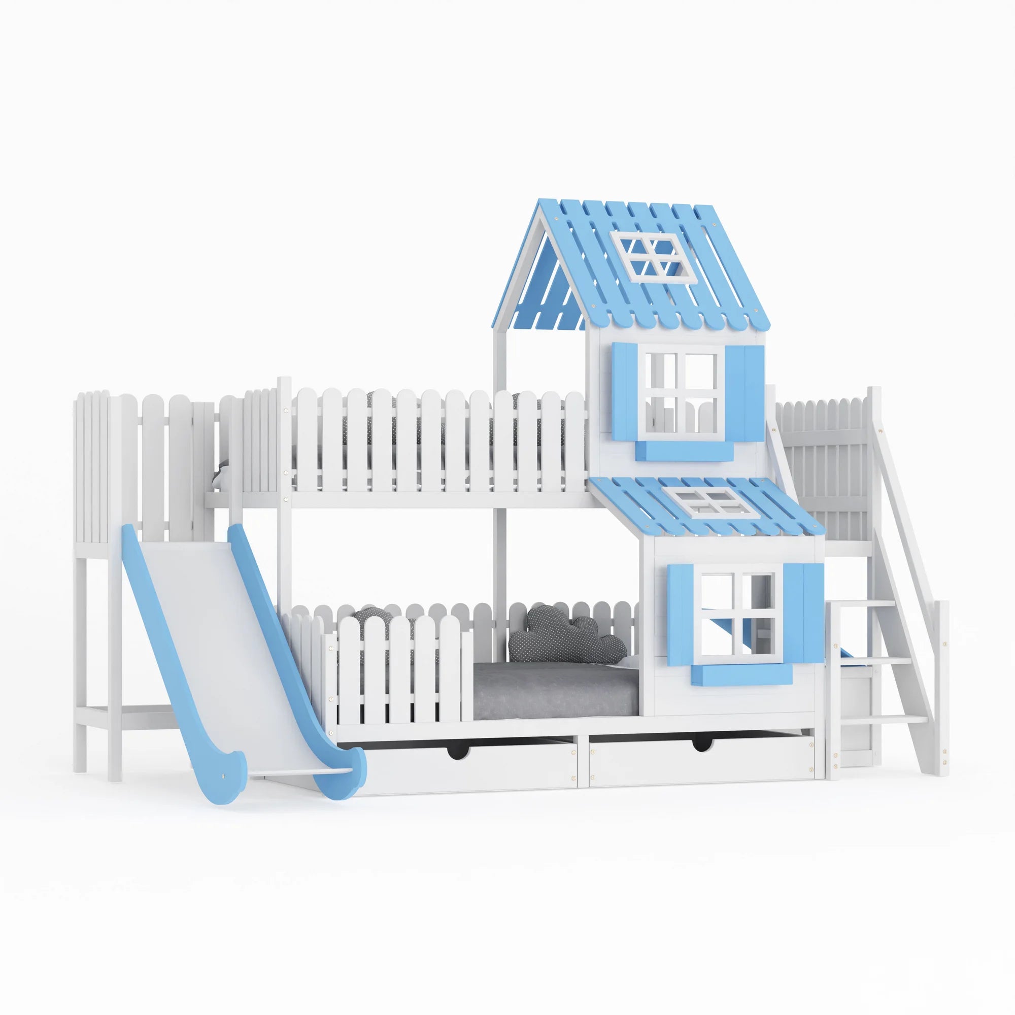 Lit superposé cabane dans les arbres / lit familial ANSGAR avec toboggan