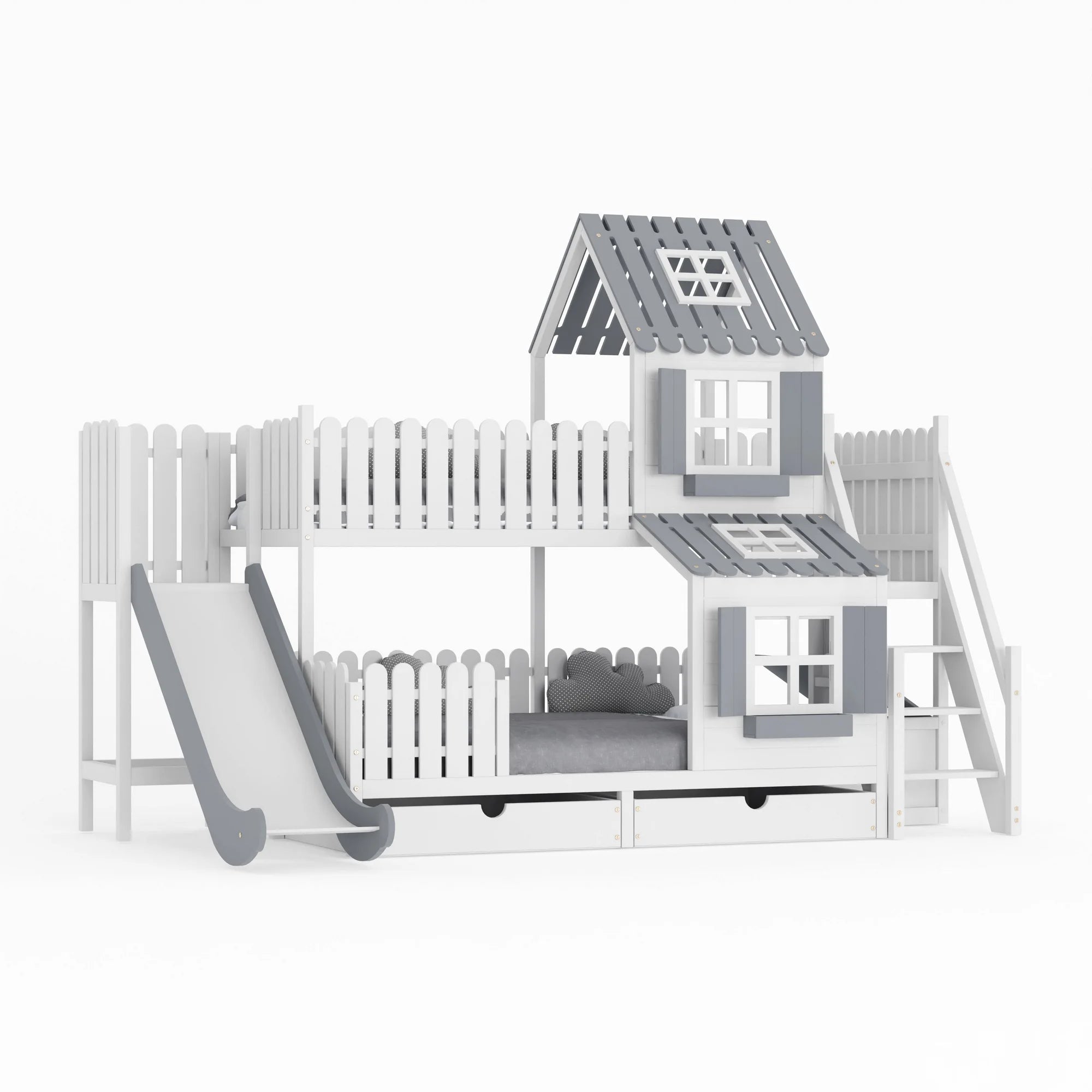 Unik våningssäng / familjesäng TINA med rutschkana och trappa