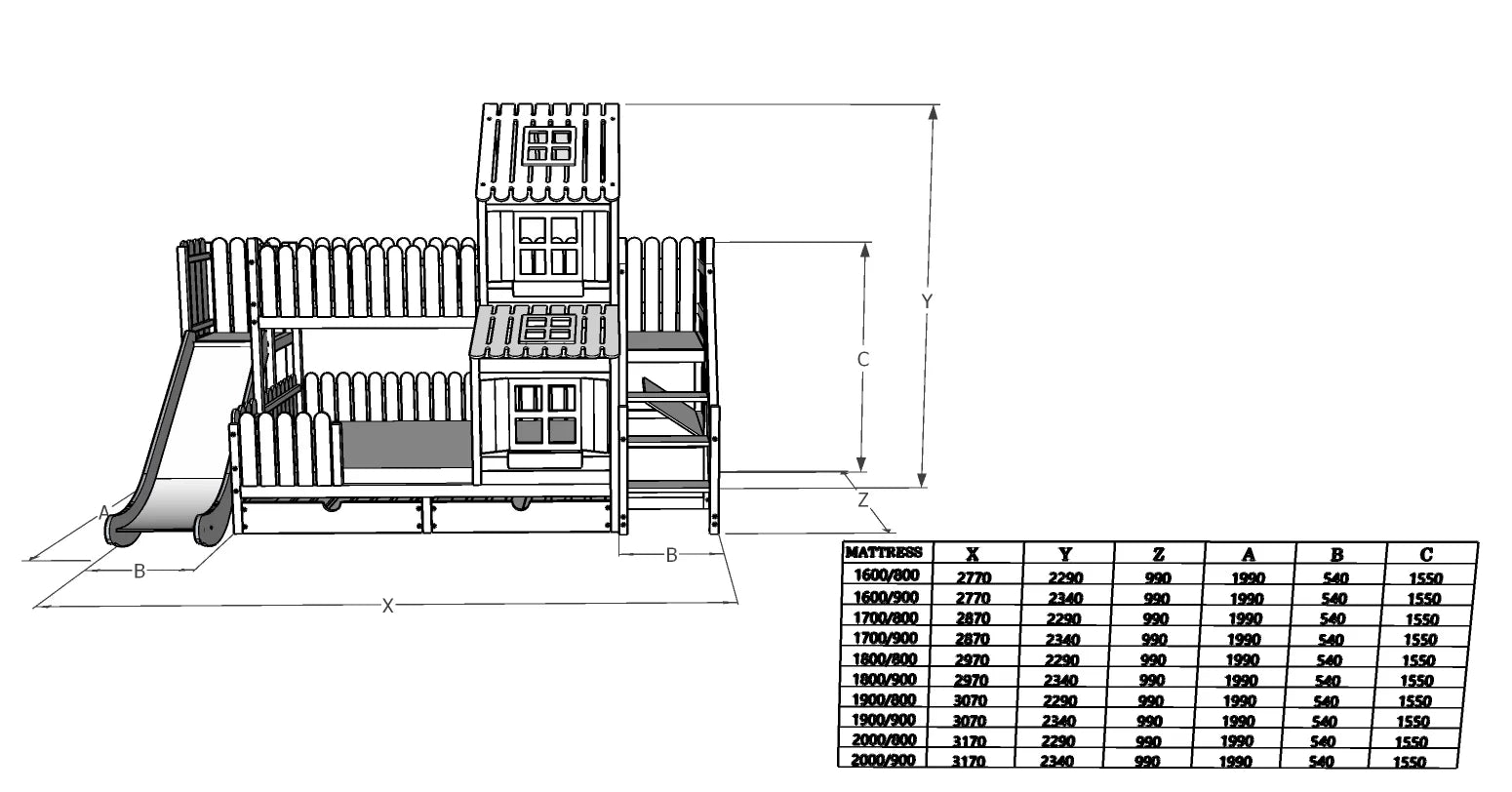 Lit superposé cabane dans les arbres / lit familial ANSGAR avec toboggan