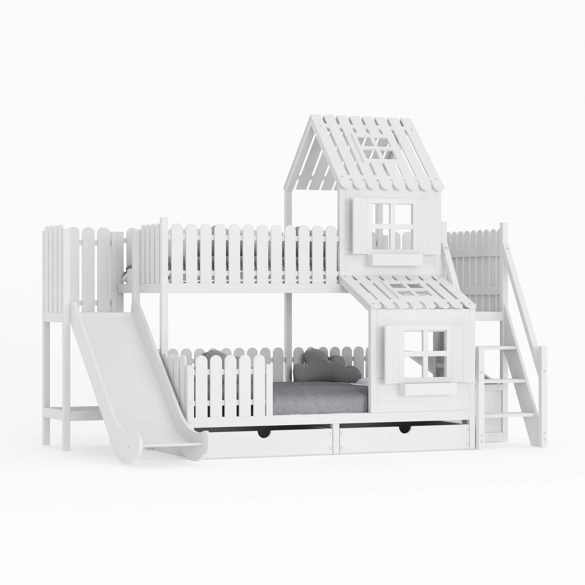 Lit superposé cabane dans les arbres / lit familial ANSGAR avec toboggan