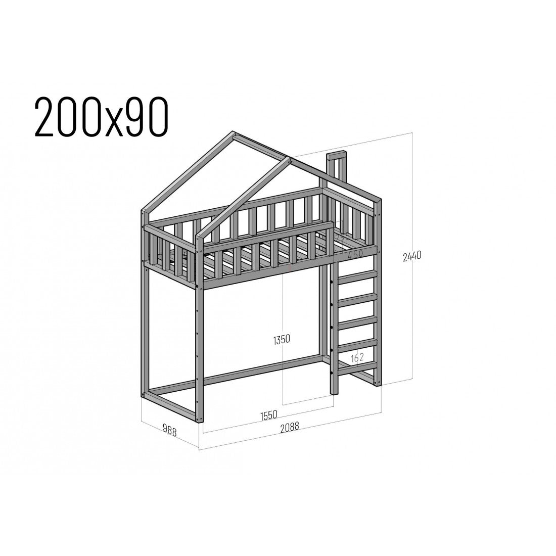 Starlight Loftbett - Vordereingang 135 cm unter dem Bett