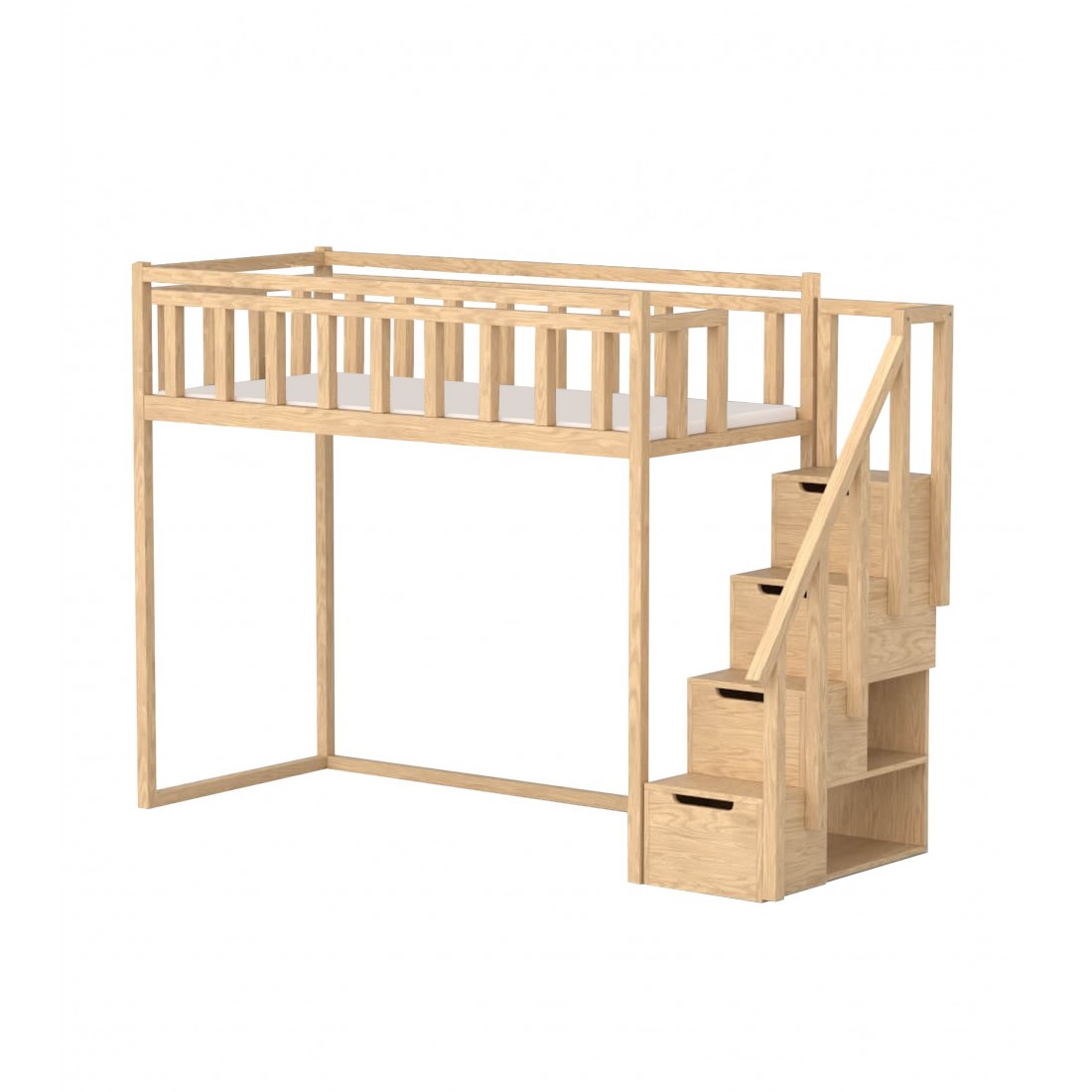 Filip Loftbett mit Stufen - Seiteneingang 150 cm unter dem Bett