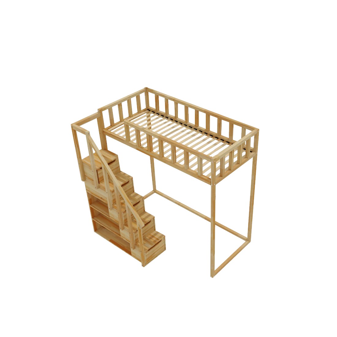 Filip loft bed with steps - front entrance 150 cm distance under the bed