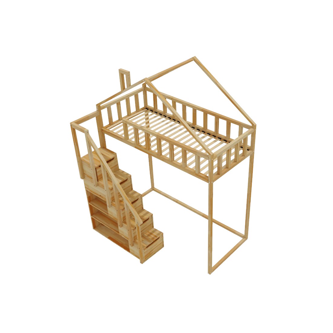 Starlight loft bed with steps - front entrance 135 cm distance under the bed