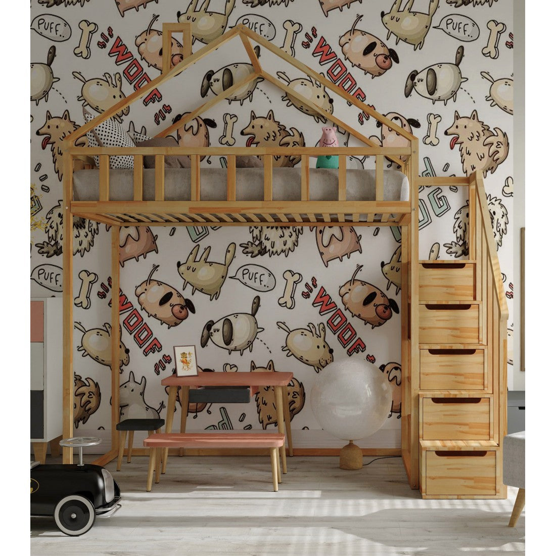 Starlight loft bed with steps - side entrance 135 cm distance under the bed