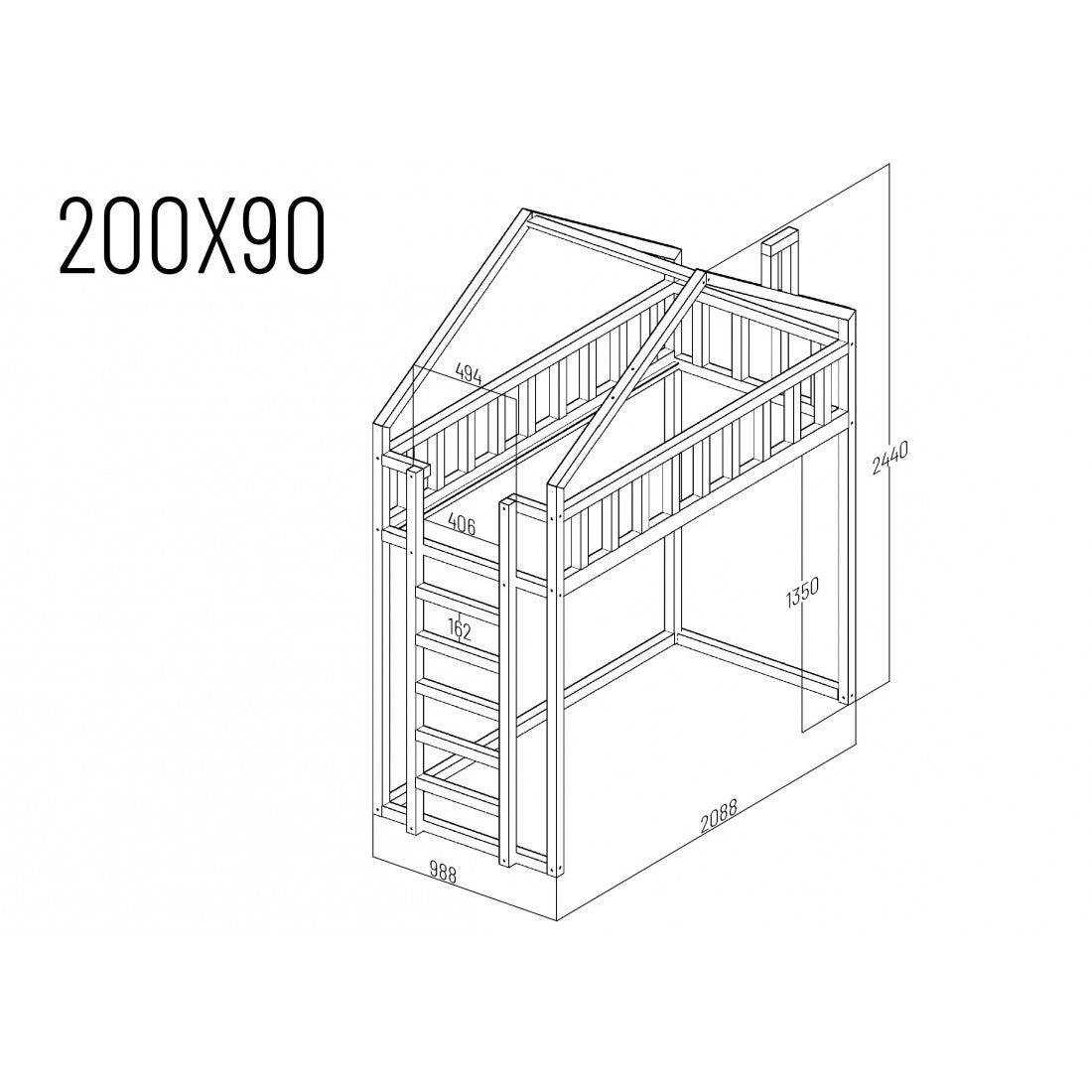 Starlight Loftbett - Seiteneingang 135 cm unter dem Bett