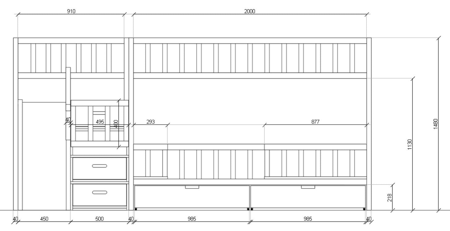 Skandinavisches Hochbett IZZY mit Rutsche und Treppe