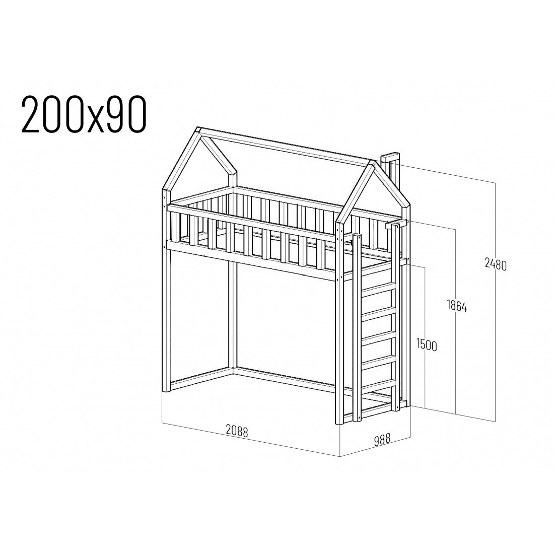 Lit mezzanine Filip - entrée latérale 135 cm sous le lit